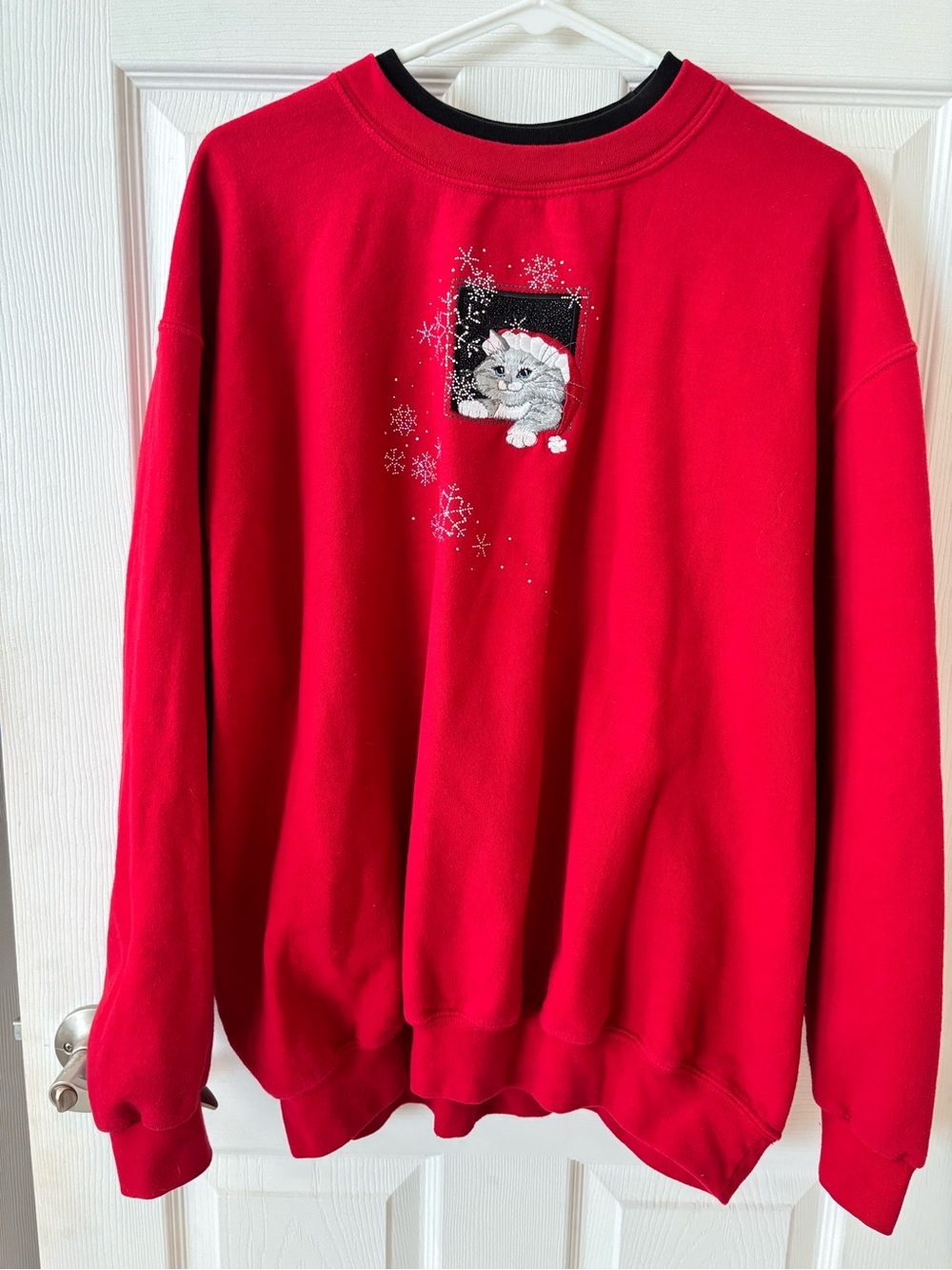 Morning Sun Top Stitch Vintage  Holiday Cat Crewneck Sweatshirt